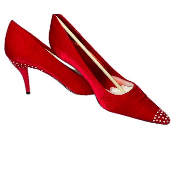 VALENTI FRANCO Garcona Sparkly Red Slip-On Heels LeatherSoles Sz 8M - Picture 3 of 10